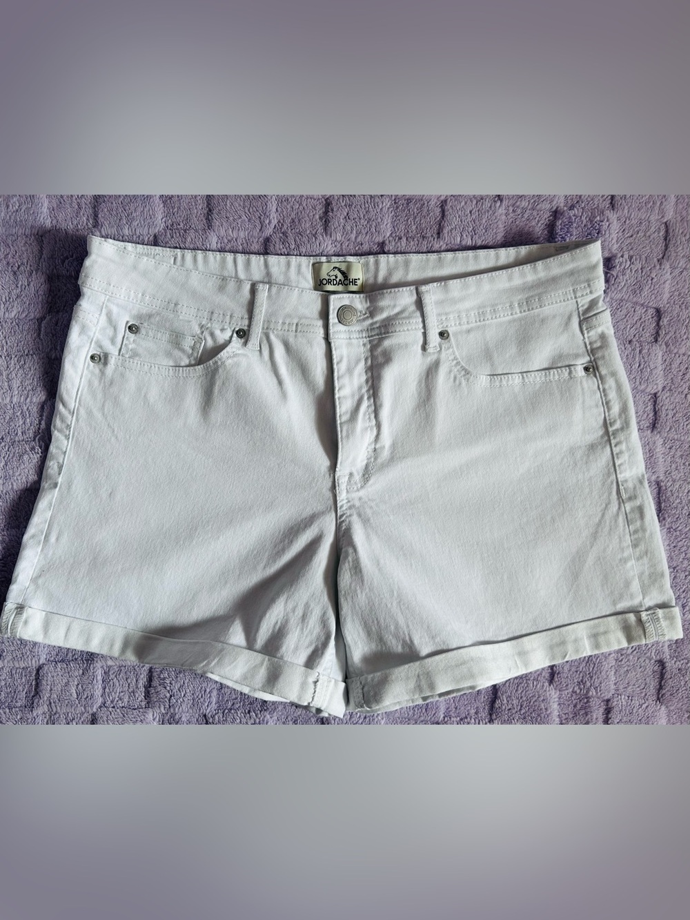 Jordache White Denim Shorts with Cuffed Hems Size 14